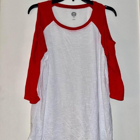 Dropped Shoulder White & Red Shirt, XL - Picture 1 of 9